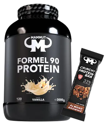Produktbild von Mammut Nutrition - Formel 90 Protein 3000 g Dose - 120 Portionen Eiweiß + GRATIS Protein Bar (Almond Brownie), Geschmack: Vanilla