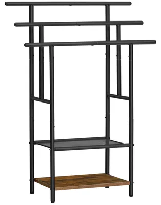 Image de Porte-serviettes sur pied à 3 barres, porte-serviettes de bain, 2 étagères ouvertes, peu encombrant, marron foncé-noir EBF05LB01