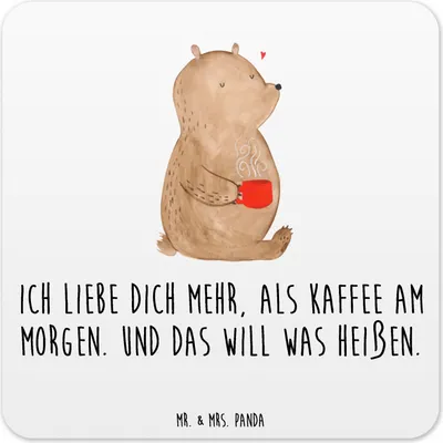 Produktbild von Mr. & Mrs. Panda Untersetzer für Gläser Bär Morgenkaffee 10er Set - Weiß - Geschenk, Coaster, Kunststoff, Tischuntersetzer, Tassenuntersetzer, Valentinstag, Freundin