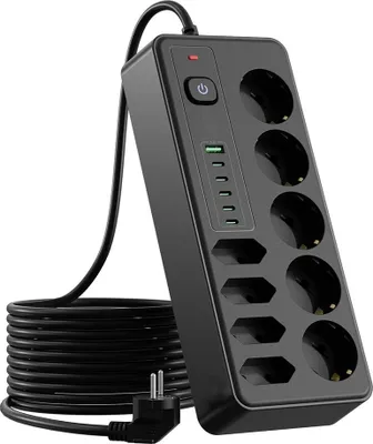Produktbild von INF 15-fach Steckdosenleiste mit USB & Type-C - Überspannungsschutz Schwarz
