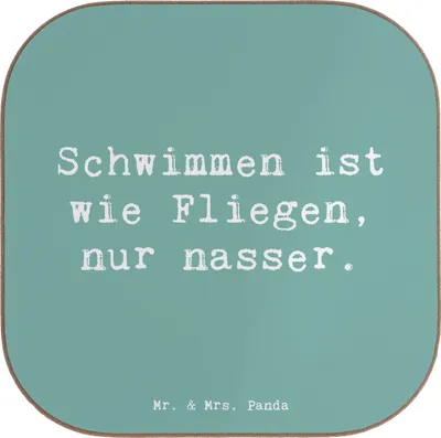 Produktbild von Mr. & Mrs. Panda Tischuntersetzer Spruch Schwimmen wie Fliegen - Meeresbrise - Geschenk, Coaster, Freistilschwimmen, Sport, Untersetzer Quadratisch, Tassenuntersetzer