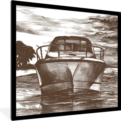 Produktbild von MuchoWow® MuchoWow® Gerahmtes Poster Boot - Meer - Schwarz - Weiß 40x40 cm - Poster mit zchwarzem Bilderrahmen - Mit Rahmen - Wanddekoration Schlafzimmer
