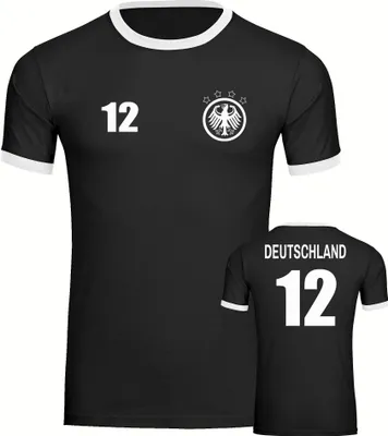Produktbild von multifanshop Kontrast T-Shirt - Deutschland - Adler Retro Trikot 12, schwarz/weiß, Größe 3XL