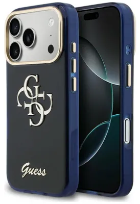 Image de Coque pour iPhone 17 Pro Max, logo Guess IML, bleu avec grand logo Guess
