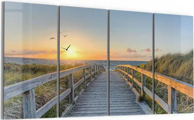 Produktbild von DEQORI Glasbild Echtglas 4x30x60 cm 'Dünenweg zum Meer' Wandbilder XXL groß