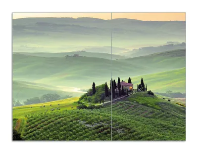 Produktbild von Wallario Herdabdeckplatte aus Glas, Größe 70 x 52 cm 2-teilig, Motiv Toskana in Italien