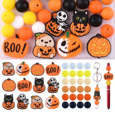 36 Halloween Silikonperlen, Geist & Kürbis, für DIY Schmuck