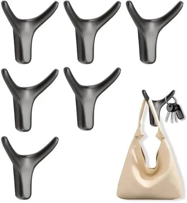 Produktbild von 6 schwarze Metall-Doppelhaken für Wand, Schrank, Küche, Bad