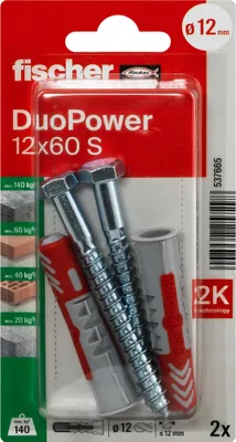 Zdjęcie produktu dla Fischer 537665 kotwa wkręcana / kołek rozporowy 2 szt. zestaw wkrętów i kołków rozporowych 60 mm