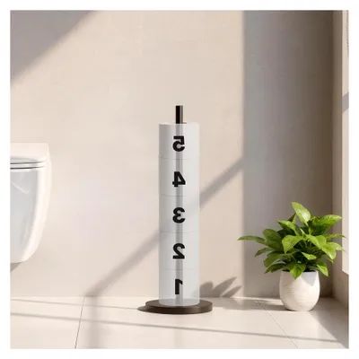 Produktbild von Stehender Toilettenpapierhalter mit schwerem Sockel für kippsicheren Stand, aus Edelstahl, bietet Platz für bis zu 5 Ersatzrollen für einfachen Zugriff