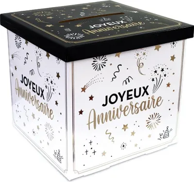 Produktbild von Box mit Schlitz Partydeko Happy Birthday 20 x 20 x 20 cm schwarz-gold-weiß -