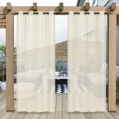 Produktbild von Durchsichtige Outdoor-Vorhänge für Terrasse Wasserdicht Pergola Gardinen mit Ösen Voile Outdoorvorhänge für Balkon Garten 2 Paneele Beige 132x244cm