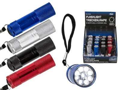 Zdjęcie produktu dla Kieszonkowa Latarka Turystyczna 9 LED - Czarna
