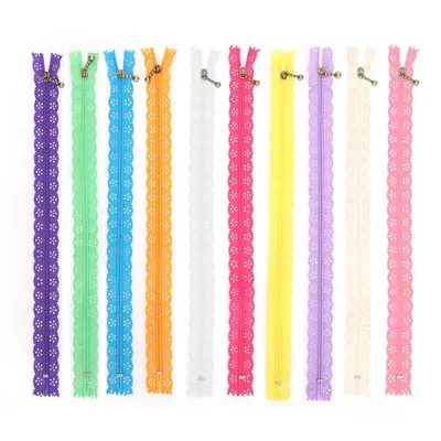 Image de 10 fermetures à glissière en dentelle, styles variés, soie à boutons, forme n° 3, nylon, accessoires de couture, 30 cm