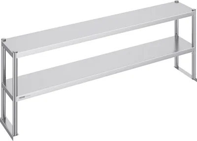Immagine prodotto di VEVOR doppio scaffale, scaffale doppio in acciaio inox, scaffale doppio da 12 x 72 pollici, tavolo di preparazione sopra lo scaffale regolabile in altezza per cucina, ristorante e officina