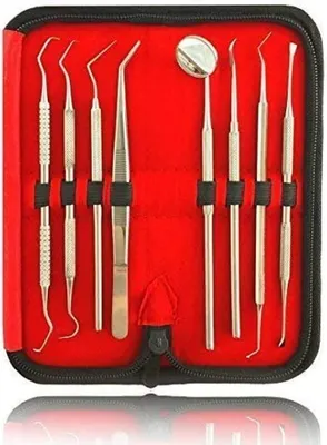 Produktbild von 8er Zahnsteinentferner Zahnpflege Set Dental Set Dental/Zahnarzt Instrument Zahnreinigung Zahnsonde Zahnreinigungsset Zahnpflege Zahnstein Edelstahl mit Tragetasche
