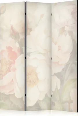 Produktbild von 3-teiliger Einseitiger Vlies Paravent - Blooming Peonies - Bright Large Flowers Enveloped in White Mist 135x172 cm Blumen b-H-10040-z-a