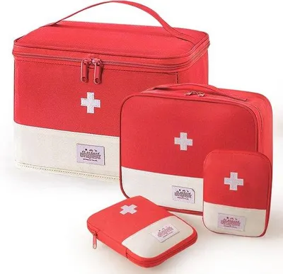 Produktbild von Famanu Medikamentenbox Set von 4 - Wasserdichte Hausapotheke mit Griffen für Zuhause und Unterwegs - Kompakt und Tragbar