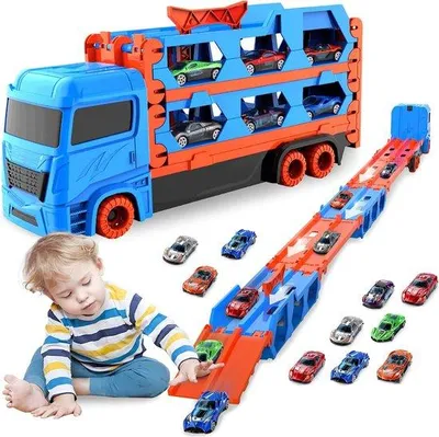 Immagine prodotto di Pista per macchinine giocattolo con 12 veicoli da corsa – pista da corsa portatile per bambini dai 3 ai 6 anni