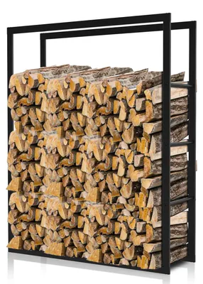 Zdjęcie produktu dla Półka na drewno kominkowe Peviasot, 100 x 100 x 25 cm, metal, czarny, wolnostojąca półka na drewno do kominka i pieca