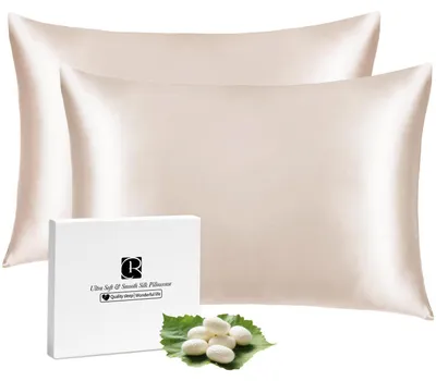 Immagine prodotto di Copri cuscino in seta, 40x80 cm, seta di gelso, color beige, set da 2