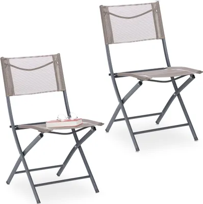 Produktbild von Relaxdays Gartenstuhl 2er Set, Klappstuhl für Balkon, Terrasse, Garten, Metall Campingstuhl bis 120kg, wetterfest, braun
