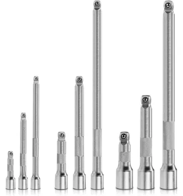 Immagine prodotto di Set di prolunghe per cricchetto, 9 pezzi, attacco 1/4", 3/8", 1/2", acciaio cromo-vanadio, lunghezza da 50 a 250 mm