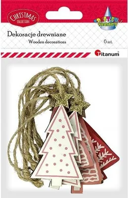 Produktbild von Hölzerne Weihnachtsbaumaufhänger in Farbe mit Juteschnur 6 Stück Titanum Christmas