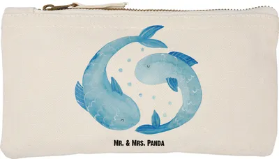 Produktbild von Mr. & Mrs. Panda Mäppchen Sternzeichen Fische Größe S Klein - Weiß - Geschenk, Fisch, Sternbild, Kulturbeutel, Etui, Baumwollbeutel, Geburtstag März, Federtasche, Pouch