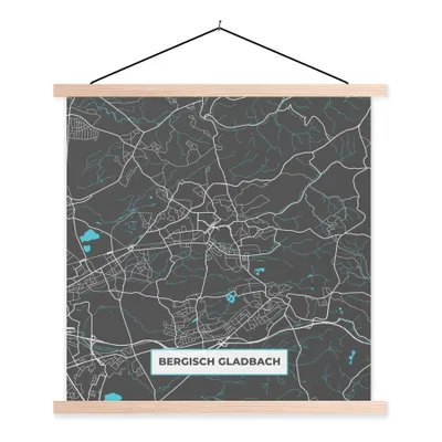 Produktbild von MuchoWow® Textilposter Bergisch Gladbach - Stadtplan - Blau - Karte - Deutschland 120x120 cm mit holzfarbenen Rahmen - Textil-Poster