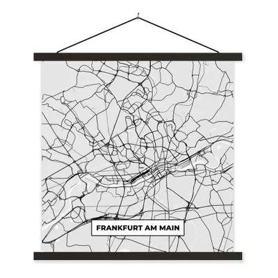 Produktbild von MuchoWow® Textilposter Stadtplan - Deutschland - Karte - Frankfurt am Main 60x60 cm mit schwarzem Rahmen - Posteraufhänger