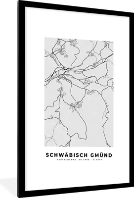 Produktbild von MuchoWow® Gerahmtes Poster Schwäbisch Gmünd - Karte - Stadtplan - Deutschland 60x90 cm - Poster mit Schwarzem Bilderrahmen Wandposter Rahmen Foto Bilder - Dekoration - Wandposter Wohnzimmer - Hochwertig