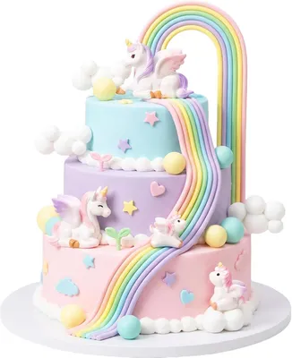 Imagen del producto de Decoración para pastel con temática de unicornio - Decoración para pastel de unicornio para niñas en cumpleaños - Decoración para pastel con macarons - Adorno tridimensional de unicornio para pastel