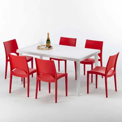 Produktbild von Weiß Rechteckig Tisch und 6 Stühle Farbiges Polypropylen-Außenmastenset Grand Soleil Paris Summerlife - Rot