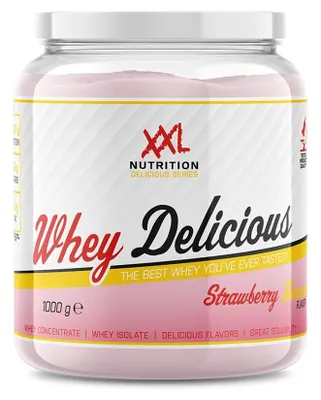 Produktbild von Whey Protein Pulver Eiweißpulver | XXL Nutrition Whey Delicious Erdbeere Banane 1000 g | Shake aus Isolat & Konzentrat für Muskelaufbau & Fitness