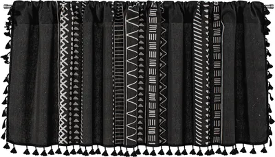 Produktbild von Kurzer Vintage-Vorhang 150 x 60 cm(BXH) Boho Kurzer Gardinen mit Quaste,Schwarz
