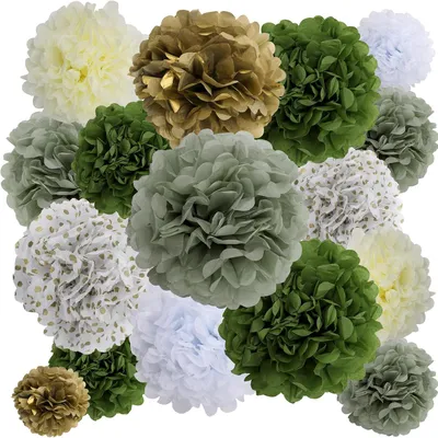 Image de Pompons en papier de soie, lot de 16, multicolores, pour la décoration de fêtes