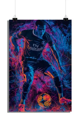 Produktbild von Kylian Mbappé Poster - Fußball Poster - Neon Poster - Sport Poster - 61x91cm - Perfekt zum Einrahmen