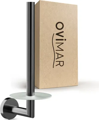 Produktbild von ovimar Ersatzrollenhalter Sentraltind Gunmetal zum Bohren | aus Edelstahl und Glas | Toilettenpapier Rollen Aufbewahrung zum Bohren | bis zu 2 Rollen | auch als Küchenrollenhalter