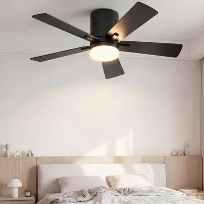 Zdjęcie produktu dla Wentylator sufitowy ProximaX z oświetleniem LED, średnica 106,6 cm (42 cale), 5 czarnych łopatek, cichy silnik DC, sterowanie za pomocą pilota