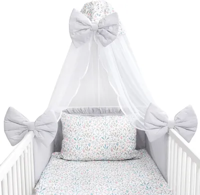 Produktbild von Amilian Babybettwäsche Set 7-teilig – Bettwäsche 100x135 cm, Kissen 40x60, Himmel, Nestchen – für Babybett/Gitterbett – Komplettset für Neugeborene
