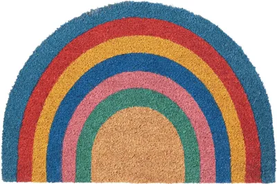 Produktbild von Nicola Spring Halbmond-Fußmatte aus Kokosfaser – 60 x 40 cm – Regenbogen-Pastell