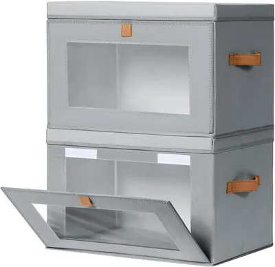 Produktbild von Aufbewahrungsboxen mit Deckel, Set von 2, faltbare Stoffboxen mit Sichtfenster, 42 x 30 x 28 cm, grau