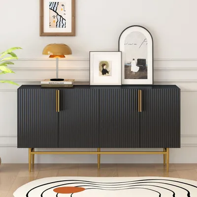 Produktbild von Sideboard mit 4 Türen und 4 Schubladen, Schwarz, 152.5x80x41cm