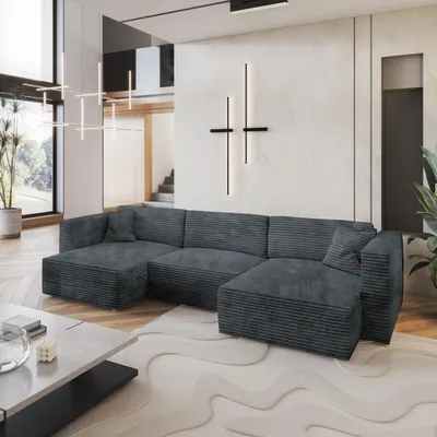 Produktbild von Masseno Ecksofa SARMO mit Schlaffunktion U-Form, Sofa mit Bettkasten, Wohnzimmersofa, Couch, Soffa, Bettsofa, Couchgarnitur- Grau, TILIA 85