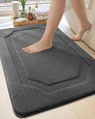 Immagine prodotto di Tappetino da bagno antiscivolo Ibenzoa® – morbido e assorbente, in poliestere con base in TPR antiscivolo, colore grigio, dimensioni 44 x 76 cm