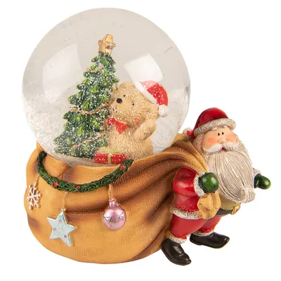Produktbild von Clayre & Eef Schneekugel Weihnachtsmann 14x10x14 cm Braun Rot Kunststoff