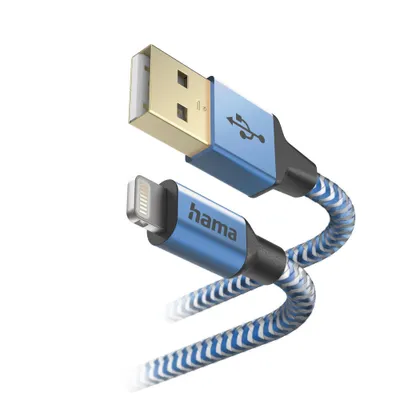 Immagine prodotto di Hama Cavo di ricarica riflettente da USB A a Lightning 1,5 m blu