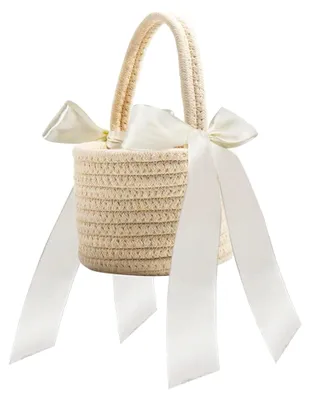 Produktbild von Blumenmädchen Korb aus Baumwolle für Hochzeiten mit Henkel und Bändern (Khaki)