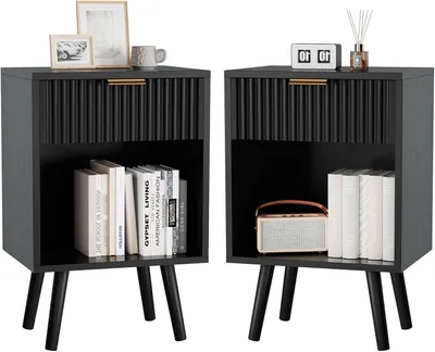 Image de Ensemble de tables de chevet, 2 pièces, avec tiroirs et espace de rangement, dimensions 45x40x50 cm, idéal pour chambre à coucher et salon